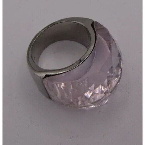 Beautiful Stainless Steel Glass Chunky Pink Chrystal Ring  Size 7 - Picture 3 of 5